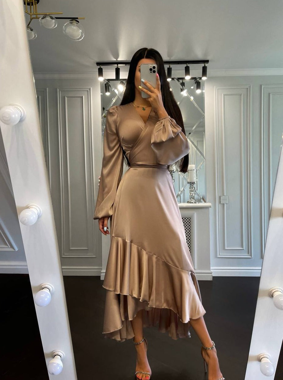 Long Sleeve Satin Dress