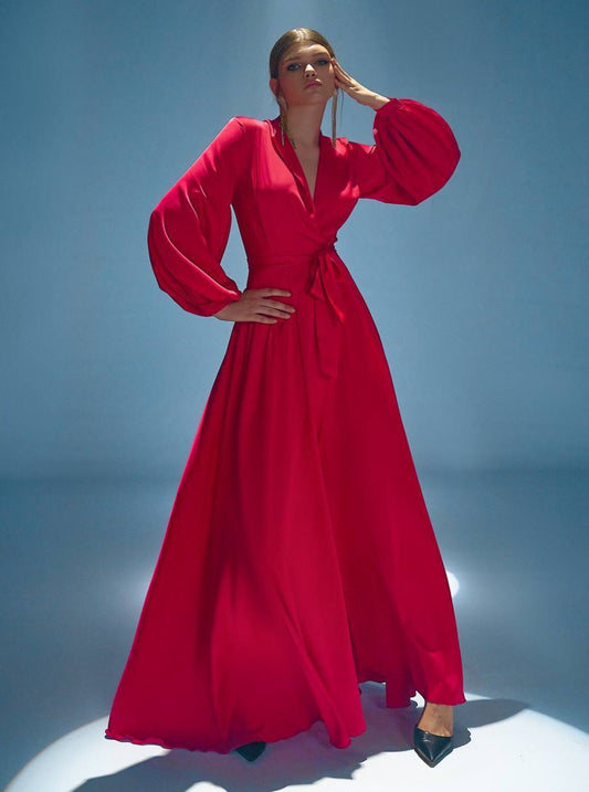 Special Occasion Long Sleeve Maxi Dress Red