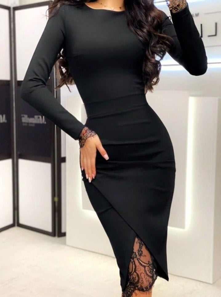 Black Midi Dress with Long Sleeve